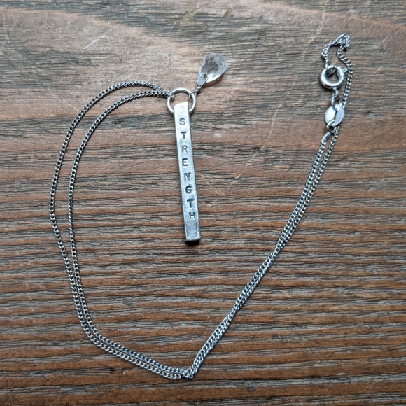 Sterling Silver & Quartz Rectangular Bar Inspirational Vertical Pendant Necklace - Picture 10 of 14